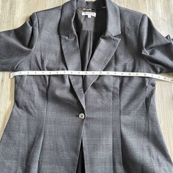 Nanette Lepore Black And Gray Plaid Single Button Blazer With Cuffed Sleeve 12 - Picture 7 of 10